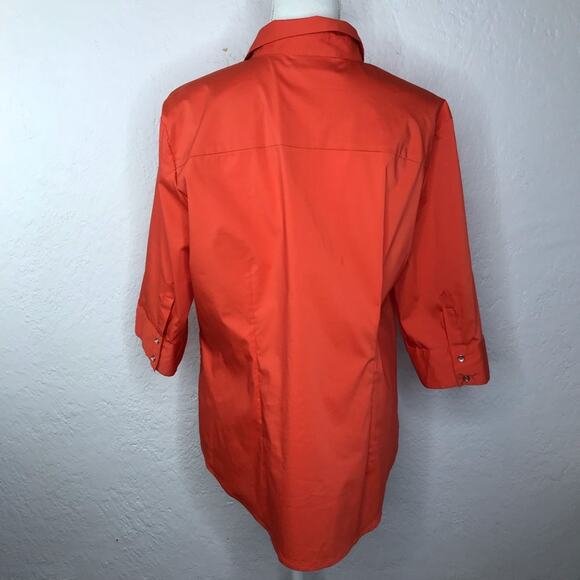 New York and Co Women's 3/4 Sleeve Collared Button Orange Shirt Blouse XL Petite - Picture 3 of 6
